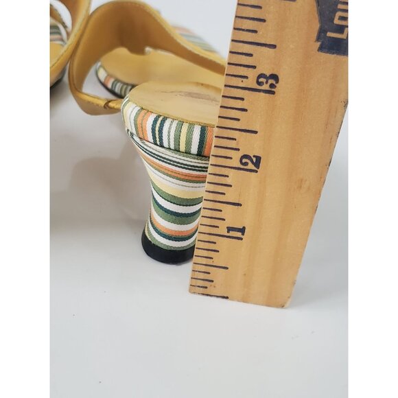 Marchez Vous Striped Leather Kitten Low Heels Size 6.5 Yellow Green Shoes - Picture 14 of 15